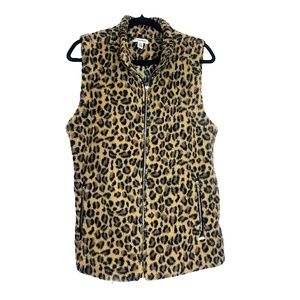 Calvin Klein NEW WITHOUT TAGS Fuzzy Cheetah Vest Large Size Zipper closure